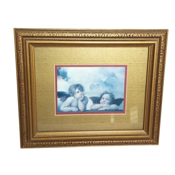 The Two Cherubs By Raphael Framed Art Print From Sistine Madonna 12.5"x10.5" - Picture 1 of 8